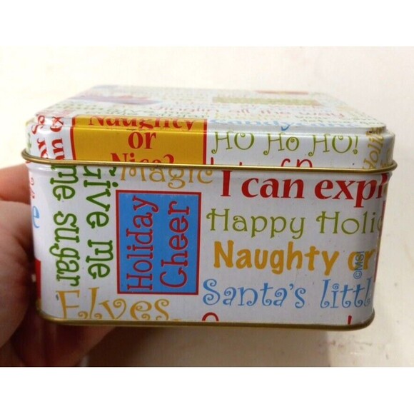 Small Christmas Tin 4x4x2 Goodies Candies Cookies Small Presents *C1 - Picture 2 of 4